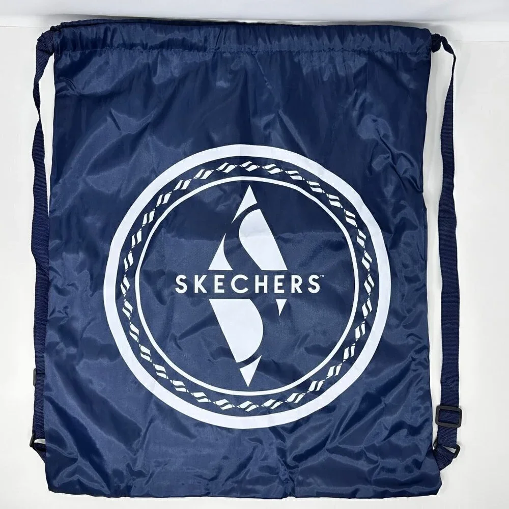 Skechers Nylon Drawstring Bag Gym Bag Navy Blue White Logo Backpack Day Pack